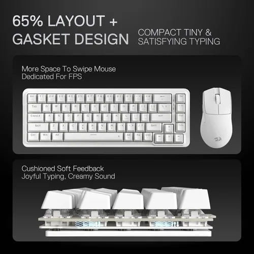 Vista 3 de Redragon K709 Teclado para juegos RGB con junta con cable al 65%, teclado mecánico compacto de intercambio en caliente de 68 teclas con enchufe