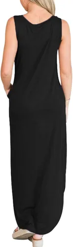 Vista 7 de ANRABESS - Vestido largo, informal y holgado para mujer, sin mangas, con bolsillos y abertura, para playa