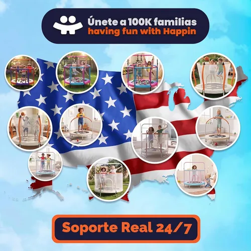 Vista 8 de Happin 36" Toddler Trampoline for Kids with Handlebar, Foldable Indoor Mini Azul y rojo