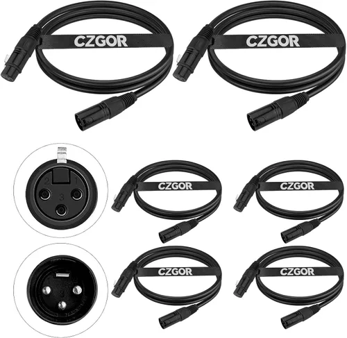 Vista 8 de Cable DMX de 3.2 pies, paquete de 12 cables flexibles de señal XLR de 3 pines macho a hembra DMX, adecuado para señal de iluminación de escenario
