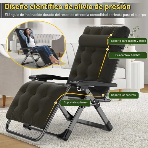 Vista 3 de Suteck Silla de gravedad cero, silla reclinable de camping con almohadilla negro (Ink-black)