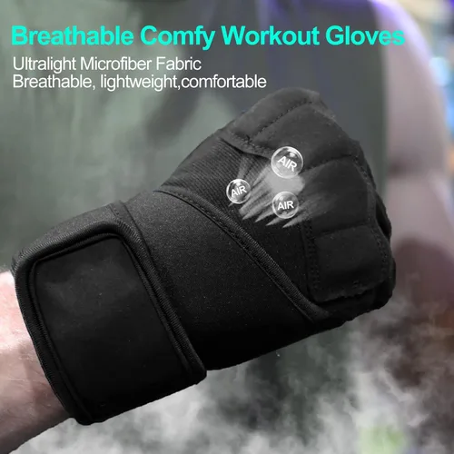 Vista 6 de Guantes de entrenamiento para hombres y mujeres, guantes acolchados para levantamiento de pesas en el gimnasio con soporte para muñeca, protección