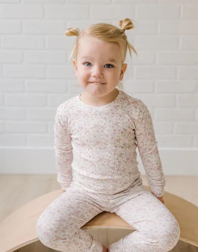 Vista 4 de moimoln 6M-8Y Pijama floral para bebé y niña pequeña, suave, modal, algodón, transpirable, ajustado, manga larga, conjunto de ropa de dormir