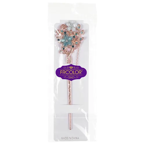 Vista 7 de Frcolor Rhinestone - Palillos chinos para el cabello, pin Chignon (Azul)