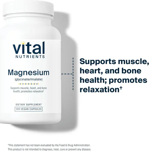 Vista 3 de Vital Nutrients Glicinato de Magnesio + Malato 120 mg Suplemento de Magnesio Vegano para Mujeres y Hombres Apoyo Muscular, Cardíaco y Óseo*