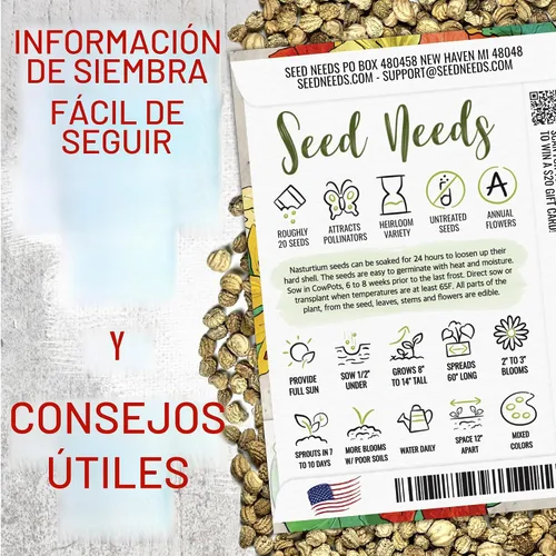 Vista 3 de Seed Needs - Semillas de Capuchina para Plantar Flores Comestibles - Juego de Colección de Mezcla Joya y Capuchinas de Doble Brillo para Atraer