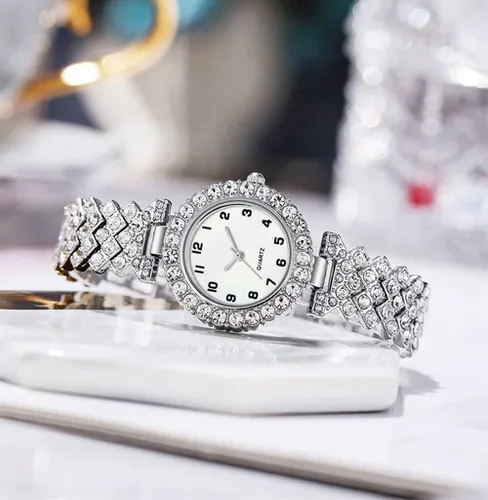 Vista 3 de Relojes de pulsera de lujo para mujer, reloj de pulsera de diamante, reloj de cuarzo casual de moda para mujer