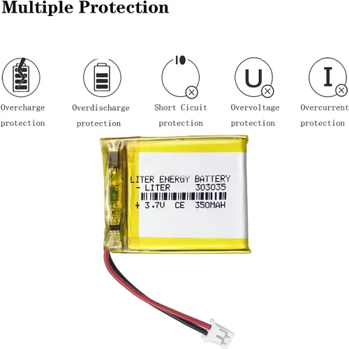 Vista 4 de Litro 3.7V 350mAh 303035 Lipo batería recargable de iones de litio con conector JST 0.079 in
