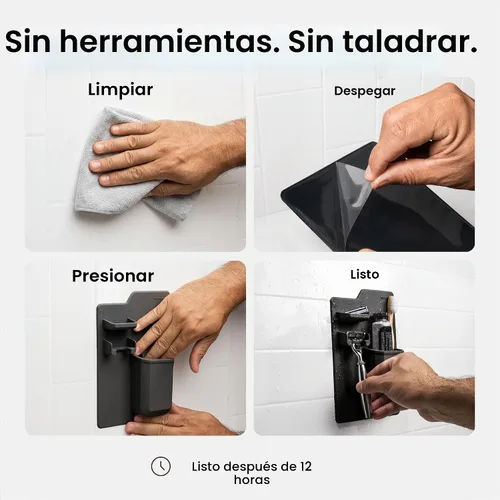 Vista 5 de Soporte de cepillo de dientes de silicona- incluye soporte de maquinilla de afeitar, plato de joyería, impermeable, sin ventosas, reutilizable, se