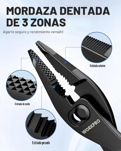 Vista 4 de WORKPRO Alicates de junta deslizante de punta larga de 4.5 pulgadas, alicates ajustables de acero de aleación de alta resistencia con interruptor