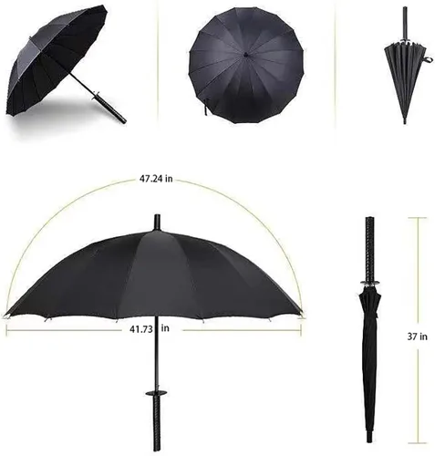 Vista 6 de WPOYM Paraguas Samurai creativo semiautomático Samurai, paraguas al aire libre, paraguas de protección solar negro. El mejor regalo creativo.