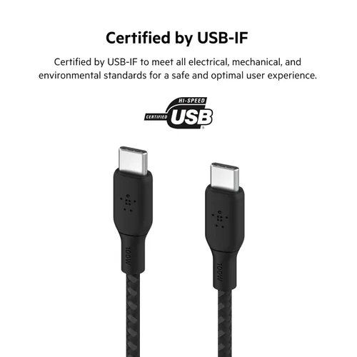 Vista 6 de Belkin Cable USB C a USB C, 2 m, 100W - Cargador Tipo C, Cable Cargador para iPhone, Trenzado, Flexible para iPhone 17, Galaxy S25, Pixel 10