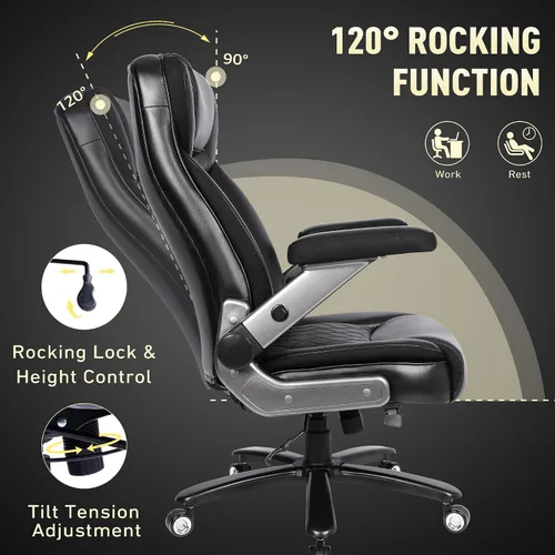 Vista 8 de Silla de oficina grande y alta de 650 libras con soporte lumbar desplegable Respaldo alto ergonómico, reposabrazos abatibles 3D, asiento