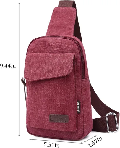 Vista 3 de Wxnow Mochila cruzada de lona para mujeres y hombres, bolsa de pecho