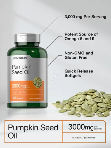 Vista 8 de Horbäach Pumpkin Seed Oil 3000mg 120 Softgel Capsules