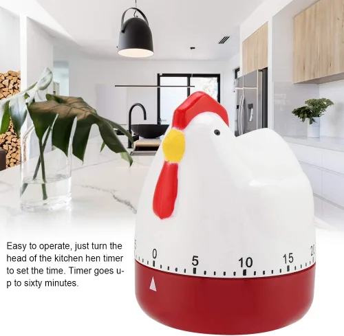 Vista 4 de Temporizador mecánico de pollo lindo animal de dibujos animados de 60 minutos temporizador de cuenta regresiva manual para cocinar, hornear, estudio