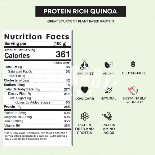 Vista 2 de Quinoa blanca natural de Granary Mart - Grano entero rico en proteínas, saludable y nutritivo, alternativa al arroz, sin OMG y gluten, tarifa a