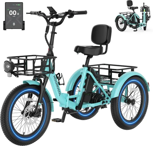 Vista 13 de MOONCOOL Electric Tricycle for Adults, 500W/750W 20" Fat Tire Folding Trike Berry Aura