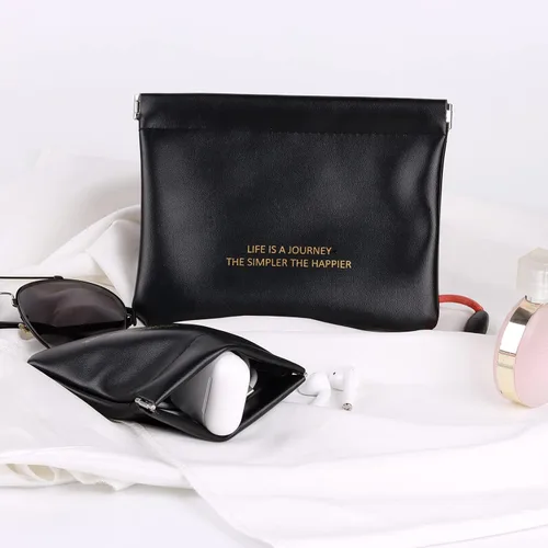 Vista 6 de Leznazik Monedero de cuero para apretar monedero, gafas de sol, joyería, auriculares, cosméticos, cambio, soporte para hombres y mujeres, juego de 2