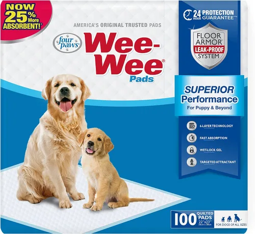 Vista 14 de Four Paws Wee-Wee - Almohadillas de orina sin perfume de rendimiento superior para perros y cachorros, acolchados a prueba de fugas para perros