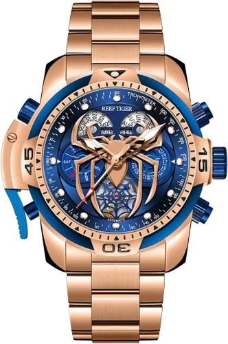 Vista 7 de REEF TIGER Diseño de moda Deporte Reloj mecánico automático Spider Dial con complicado Año Mes Calendario Relojes de pulsera de acero RGA3532SP