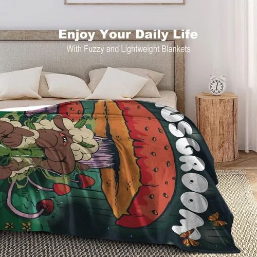 Vista 4 de Manta pequeña de marihuana de marihuana de hongos, 50 x 40 pulgadas, para mujeres y hombres, manta de felpa suave para cama, sofá, manta negra
