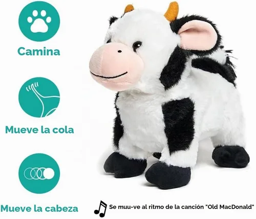 Vista 2 de Cuddle Barn Barnyard Buddies - Peluche animado de vaca que se mueve, Moos, canta, 10 pulgadas