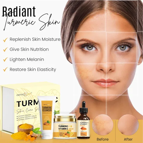 Vista 7 de Kit completo de cuidado facial de cúrcuma, piel orgánica brillante antienvejecimiento, rejuvenecedor, estimulante de colágeno e hidratación, set