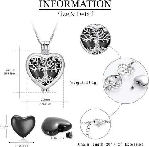 Vista 6 de shajwo Collar de cenizas de urna de árbol de la vida para mujeres y hombres, amado, dije conmemorativo de ceniza humana