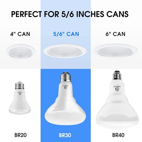 Vista 3 de Energetic Paquete de 6 Bombillas LED BR30, Luces de Inundación para Interiores 1100LM, 11W (Equivalente a 85W), Regulables, Blanco Suave 2700K, Base