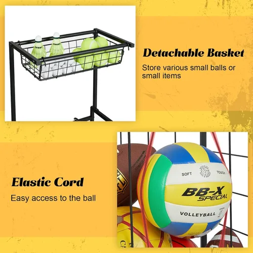 Vista 3 de Organizador de equipos deportivos, pequeño estante de almacenamiento de pelotas de garaje con correas elásticas y 3 ganchos, estante