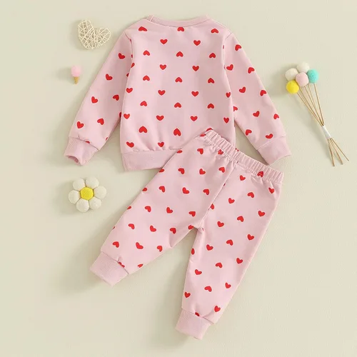 Vista 3 de ICECTR Conjunto de 2 piezas de sudadera de manga larga con estampado de corazón para bebés, niños y niñas, ropa casual