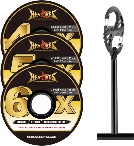 Vista 29 de HERCULES Tippet de pesca con mosca, paquete de 3 con soporte para volquetas, 55 yardas
