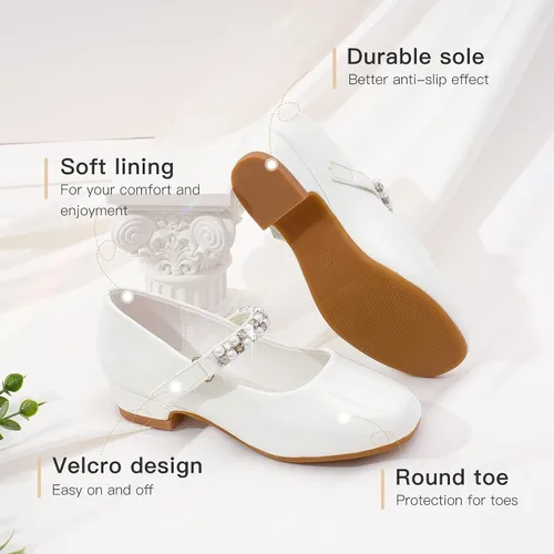 Vista 4 de Furdeour Zapatos Mary Janes para niñas pequeñas, zapatos de ballet de tacón bajo para boda, fiesta, zapatos de vestir para niños