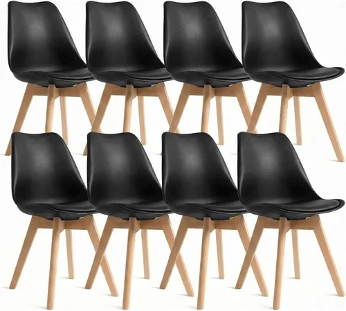 Vista 12 de Juego de 4 sillas de comedor, modernas sillas de comedor tapizadas con asiento acolchado de piel sintética, sillas de cocina sin brazos con respaldo