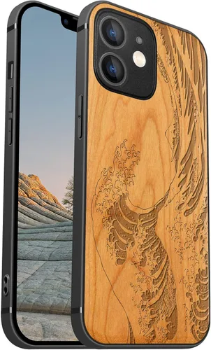 Vista 10 de Carveit Funda magnética de madera para iPhone 12 [madera natural y TPU suave] a prueba de golpes, funda de madera única y elegante compatible