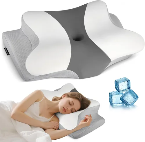 Vista 10 de Almohada cervical para el cuello – Almohada ergonómica para dormir de lado para aliviar el dolor, almohada cervical refrescante para dormir