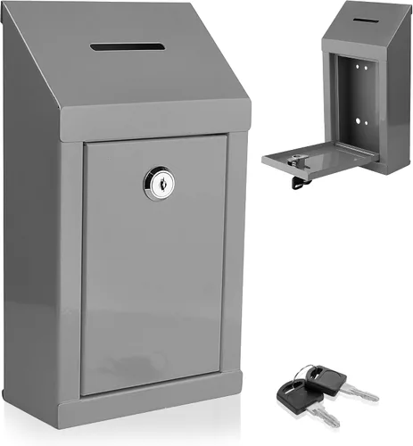 Vista 20 de Caja de Donación de Metal - Caja de Sugerencias con Ranura y Cerradura - Caja de Seguridad para Dinero - Caja de Depósito Segura - Caja