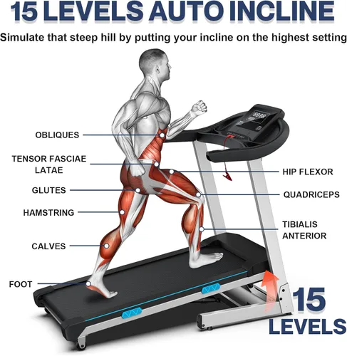Vista 6 de Cintas de correr con inclinación automática para casa, correr en subida, grado comercial resistente, 4.0HP capacidad de peso de 400+lb, cintas