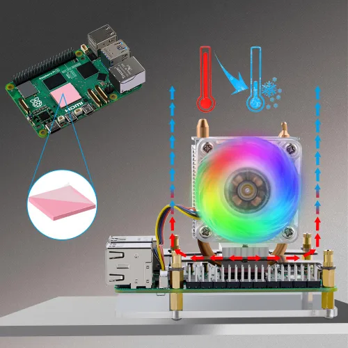 Vista 5 de GeeekPi Enfriador de torre ICE para Raspberry Pi 5, con disipador de calor de aluminio y ventilador de refrigeración