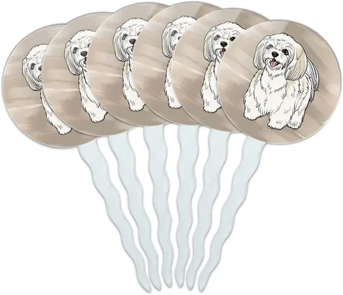 Vista 15 de Juego de 6 palillos para cupcakes para decoración de perros y cachorros - Basset Hound Face