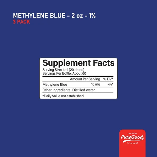 Vista 9 de Azul de metileno 1% Líquido – 10 mg por 1 mL Porción – 2.0 fl oz (2.03 fl oz) – Aproximadamente 60 porciones por botella (paquete de 3) – Probado