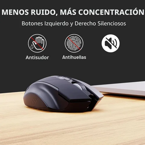 Vista 5 de INPHIC Ratón Bluetooth, batería visible mejorada, mouse inalámbrico Bluetooth recargable (modo dual: BT 5.0+ USB 2.4G), mouse portátil de clic Negro