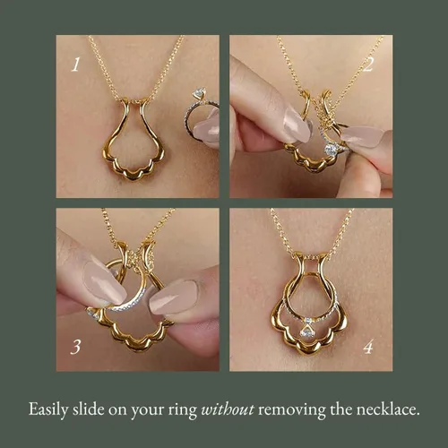 Vista 3 de Ring Holder Necklace - Sterling Silver Necklace with Gold Finish - Engagement Gift for Doctors & Nurses - Gold Jewelry for Mom or Grandmother