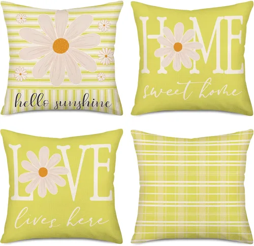 Vista 11 de Fukeen Juego de 4 fundas de almohada de Pascua de 20 x 20 pulgadas, diseño de huevo de conejo, conejo con rayas marrones, fundas de almohada