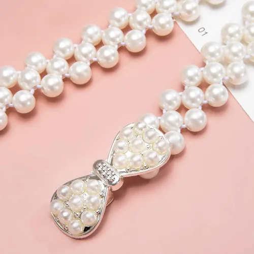 Vista 3 de Dubulle Cinturón de perlas de mujer Cadena de cintura blanca elástica para Blanco crema
