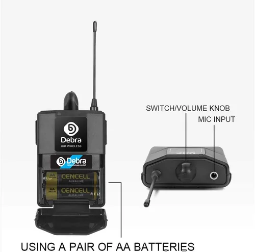 Vista 7 de Debra Audio Pro UHF Sistema de micrófono inalámbrico de 4 canales con micrófonos de mano, lavalier y diadema inalámbricos, receptor de metal, ideal