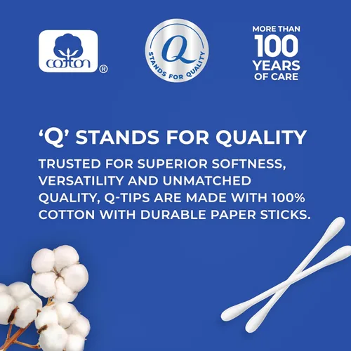 Vista 3 de Q-tips Hisopos de algodón, originales, para el hogar, primeros auxilios y belleza, 100% algodón, 500
