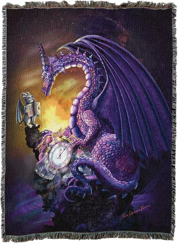 Vista 4 de Pure Country Weavers Rose Khan - Manta con diseño de dragón del tiempo de amatista tejida de algodón, hecha en los Estados Unidos (72 x 54 pulgadas)