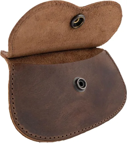 Vista 3 de Hide & Drink, Cartera con forma de gato hecha a mano de cuero de grano completo, Bourbon Marrón, Vintage